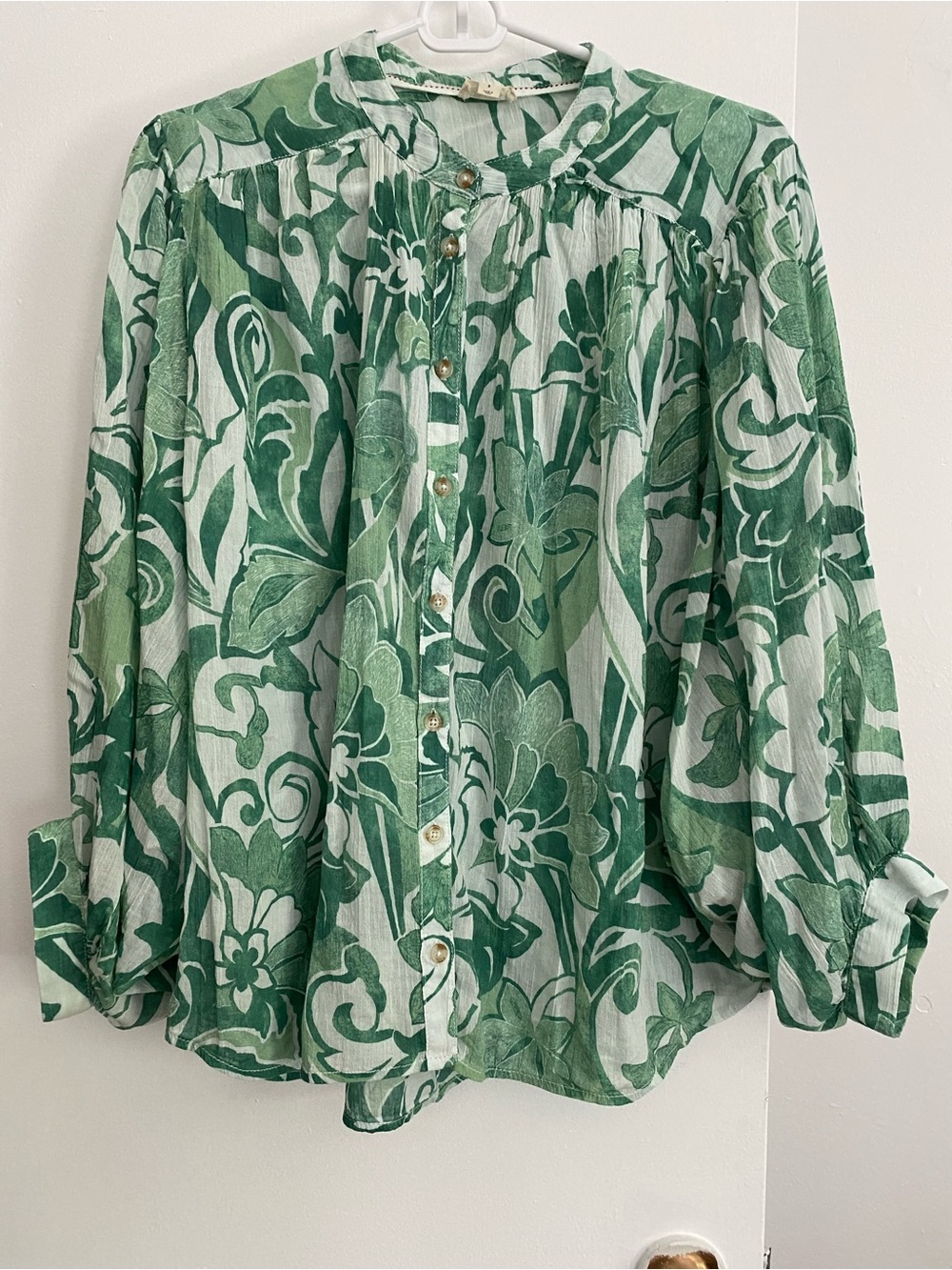 Pilcro Green Floral Button-Front Blouse